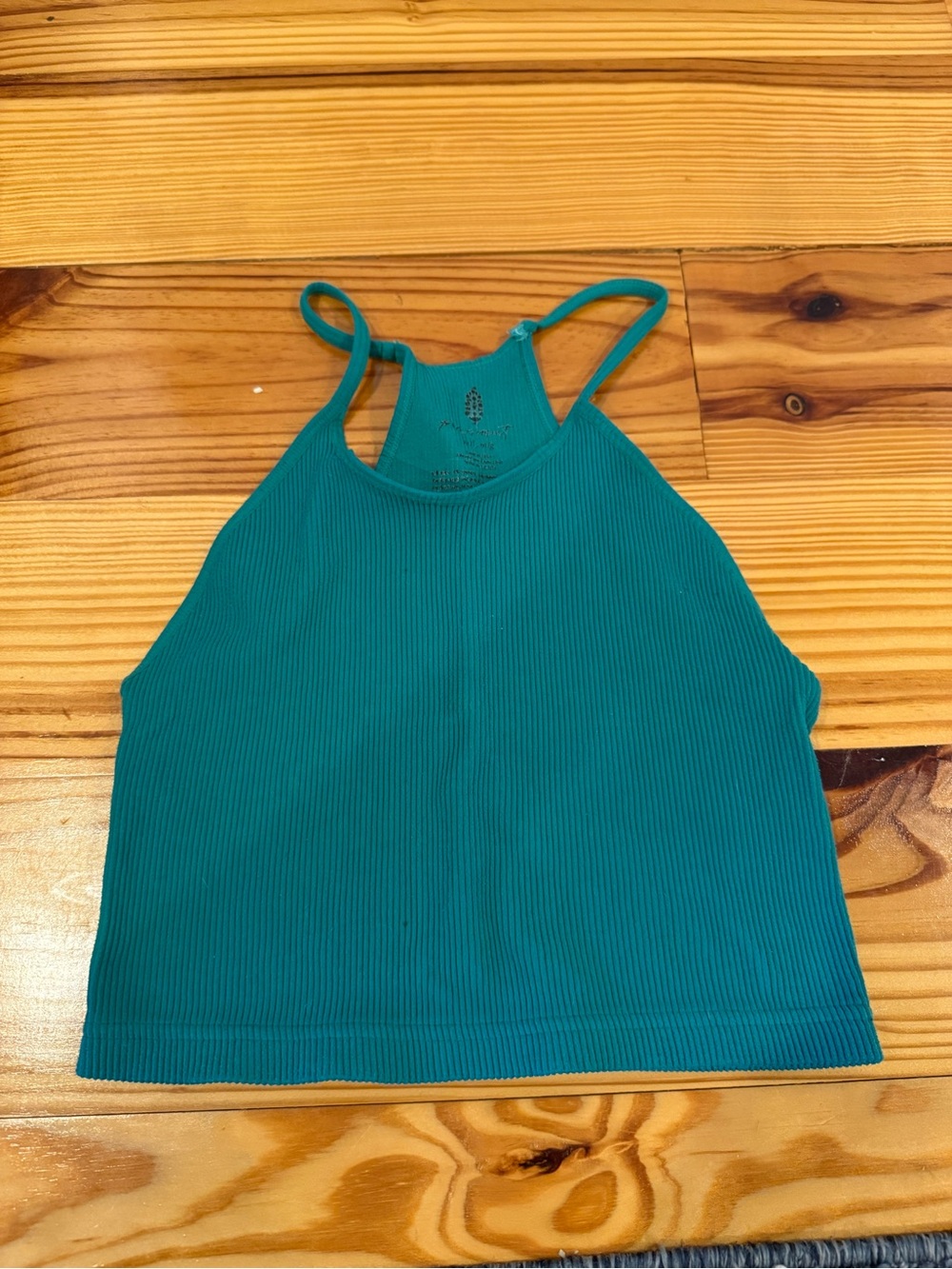 FP Movement by Free People Teal Ribbed High-Neck Cropped Camisole